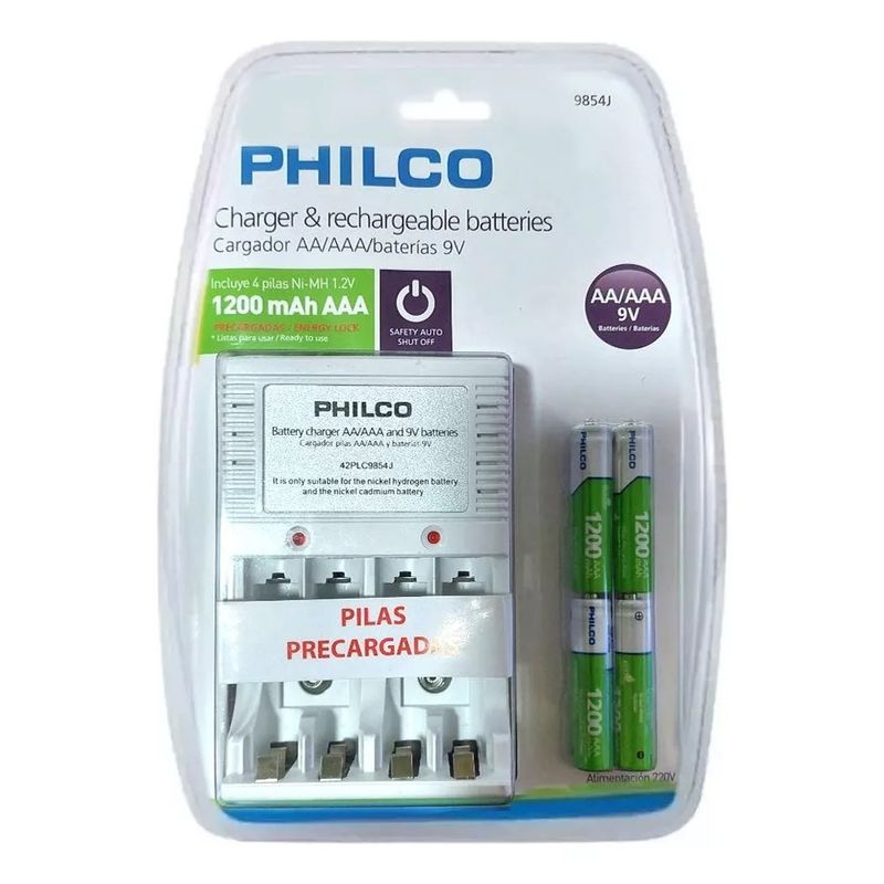 PHILCO - Cargador Pilas Philco con 4 Pilas Aaa Recargables