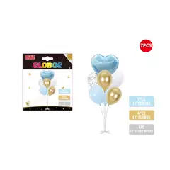 GENERICO - Set Globos Celeste Dorado Y Celeste Con Pedesta 7 Pcs
