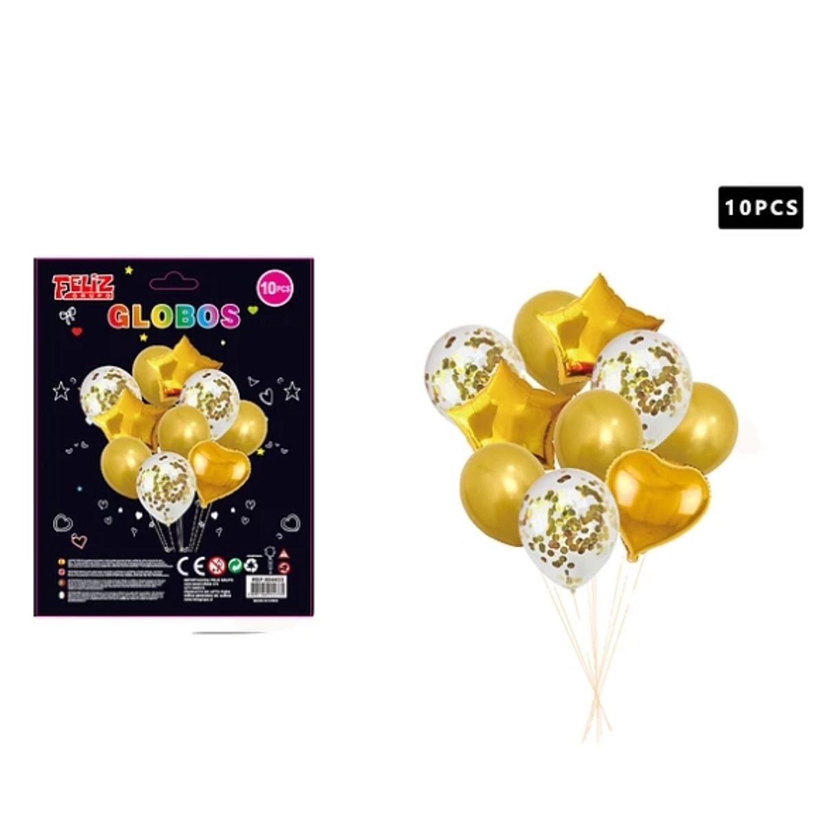 GENERICO - Set Globos Color Dorado 10 Pcs