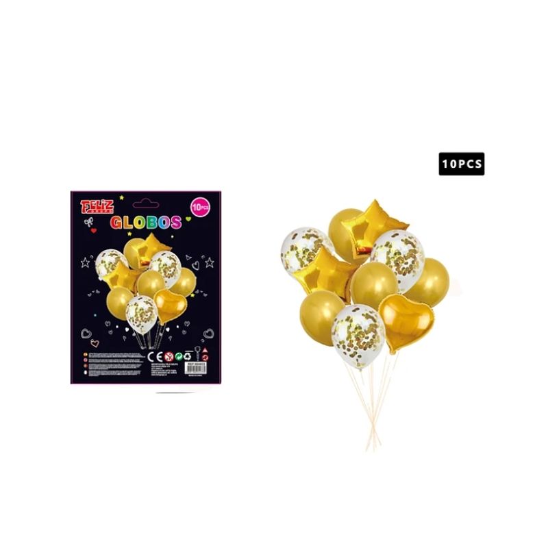 GENERICO - Set Globos Color Dorado 10 Pcs