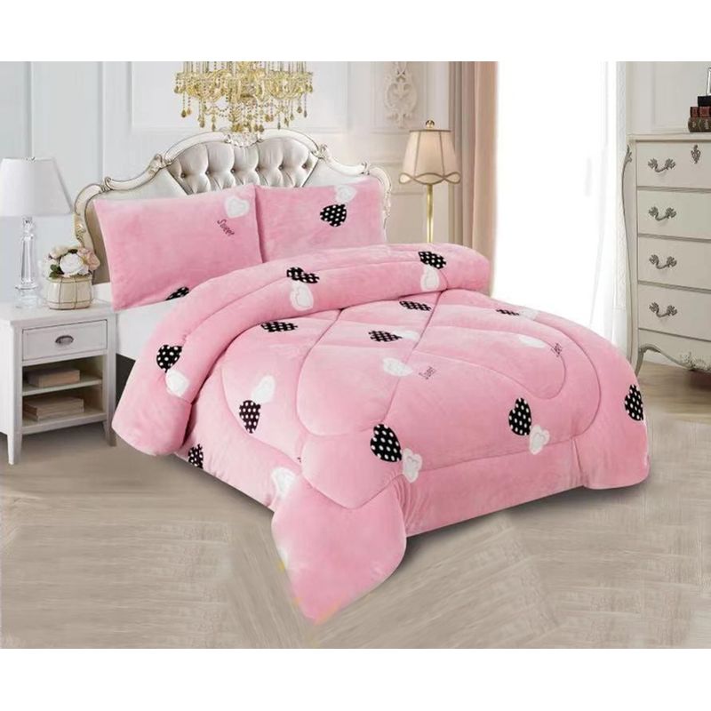 DIANA - COBERTOR ROSA PLUMON DE INVIERNO 2.5 PLAZA DISEÑO CORAZON QUITA FRIO