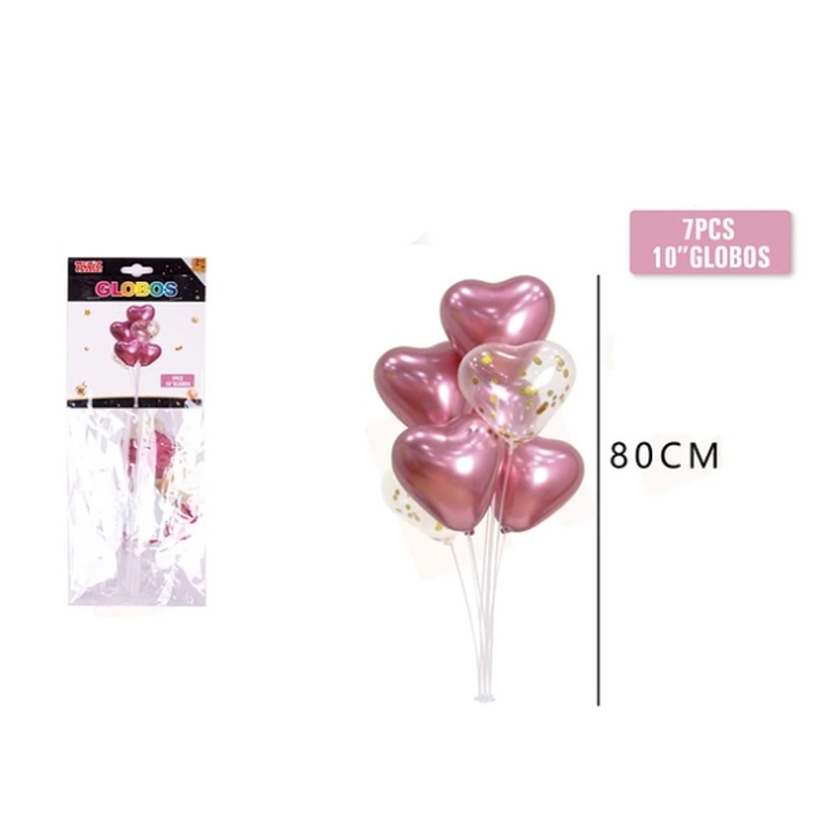 GENERICO - Set Globos Con Base Corazón Rosado 7 Pcs