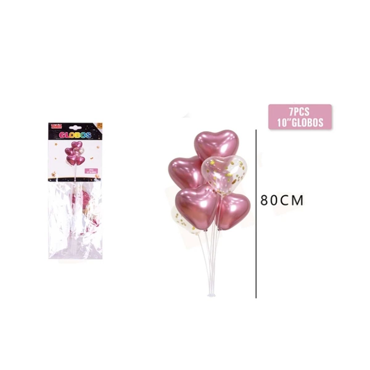 GENERICO - Set Globos Con Base Corazón Rosado 7 Pcs