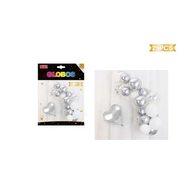 GENERICO - Set Globos Corazón Plateado 25 Pcs