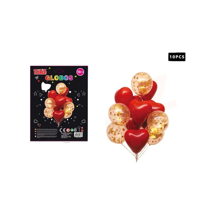 GENERICO - Set Globos Corazón Rojo 10 Pcs