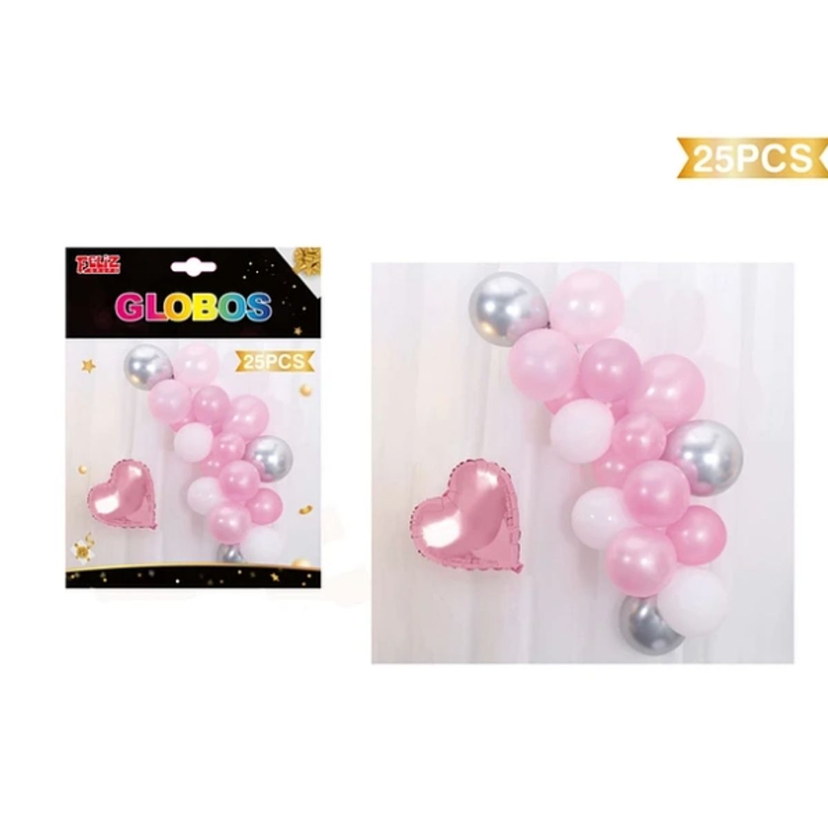 GENERICO - Set Globos Corazón Rosado 25 Pcs
