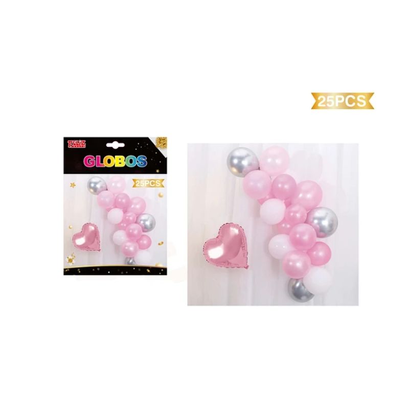 GENERICO - Set Globos Corazón Rosado 25 Pcs