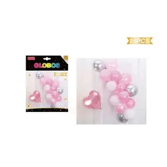 GENERICO - Set Globos Corazón Rosado 25 Pcs