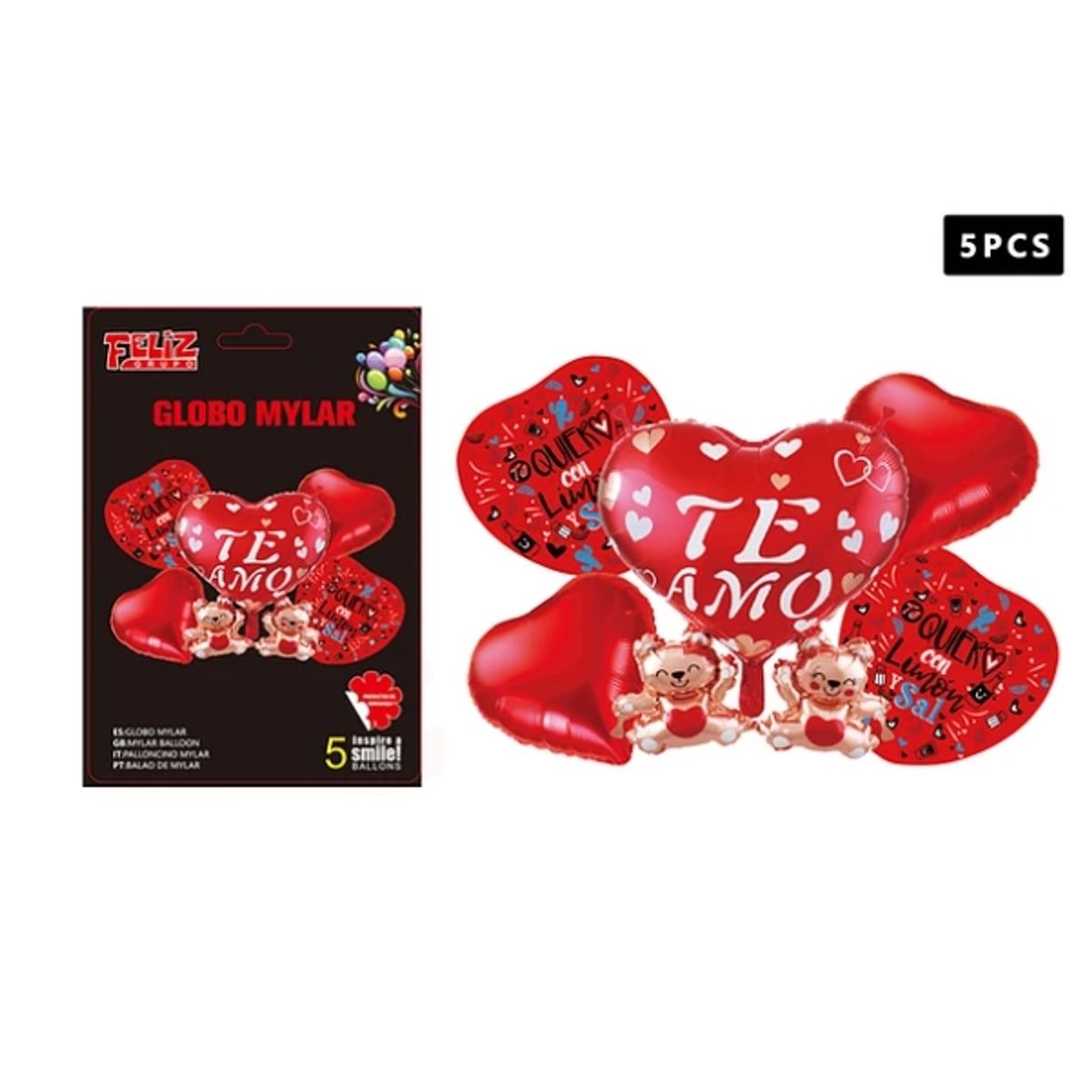 GENERICO - Set Globos Corazones Con Ositos 5 Pcs