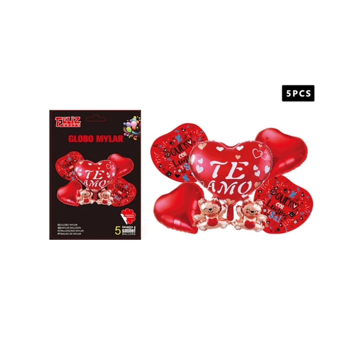 GENERICO - Set Globos Corazones Con Ositos 5 Pcs