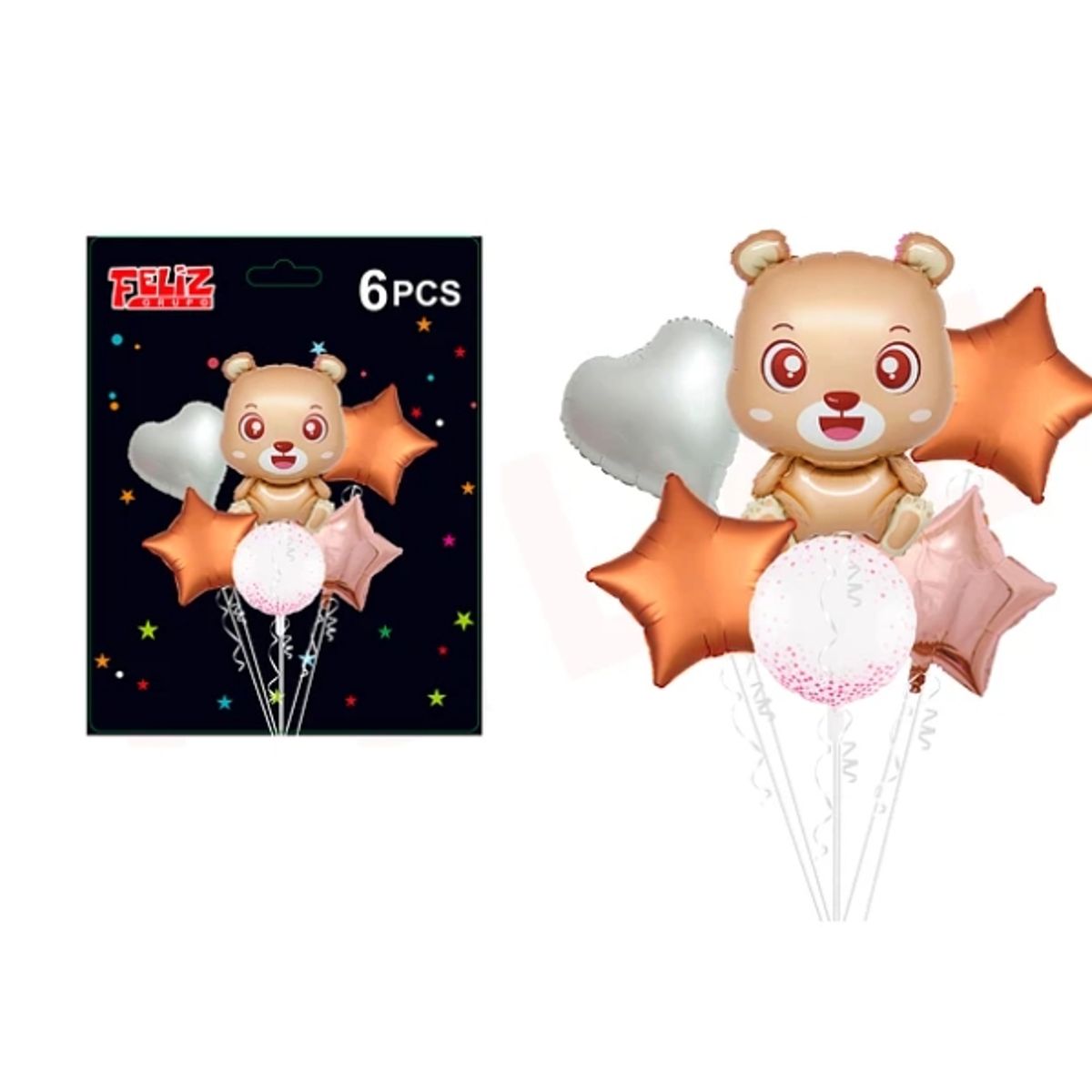 GENERICO - Set Globos Diseño Oso Café 6 Pcs