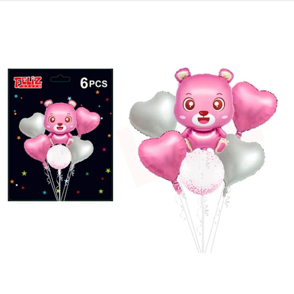 GENERICO - Set Globos Diseño Oso Rosado 6 Pcs