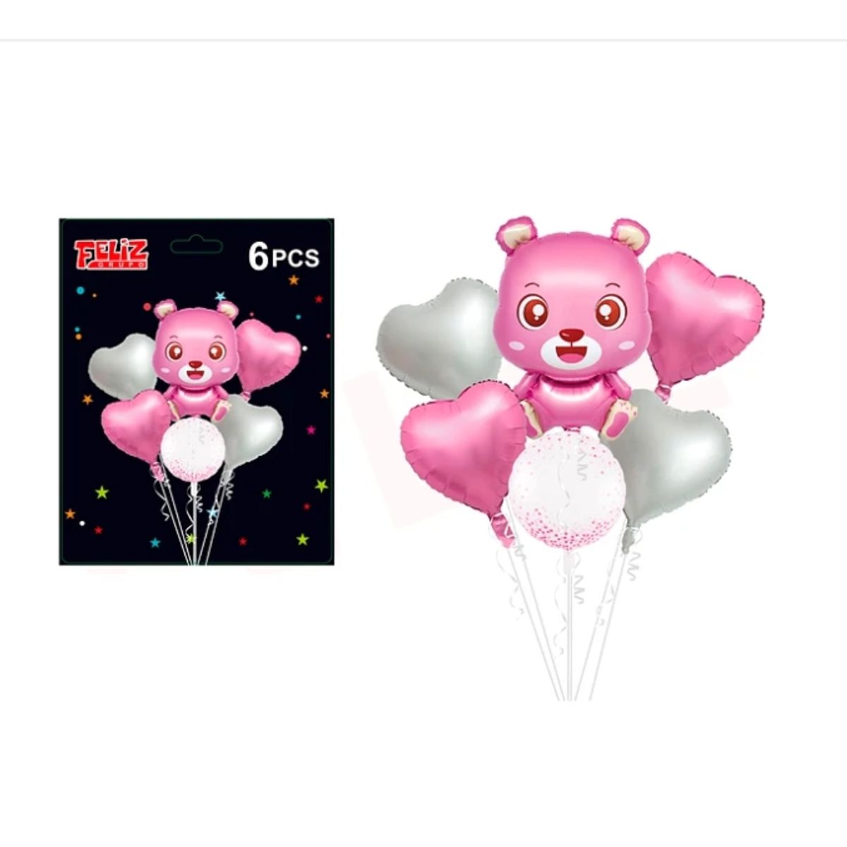 GENERICO - Set Globos Diseño Oso Rosado 6 Pcs