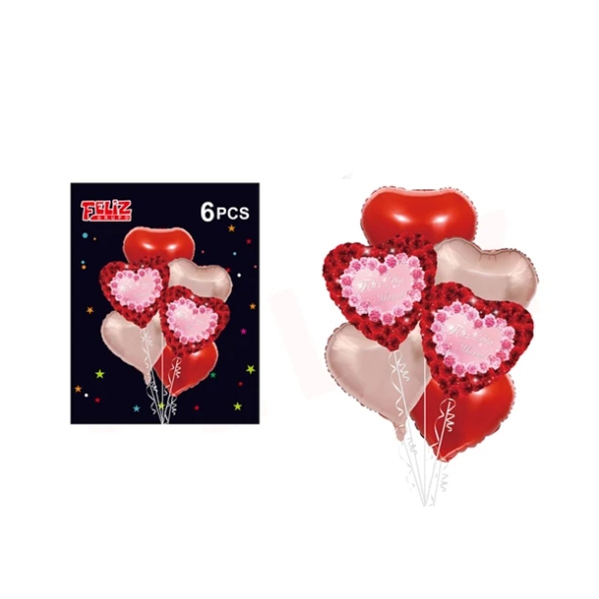 GENERICO - Set Globos Feliz Día De Mamá Color Rojo Y Café 6 Pcs