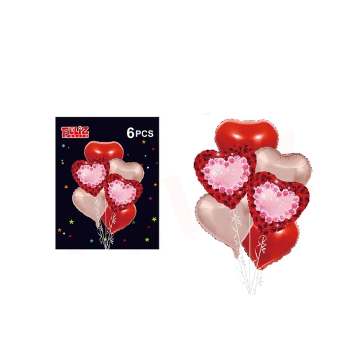 GENERICO - Set Globos Feliz Día De Mamá Color Rojo Y Café 6 Pcs