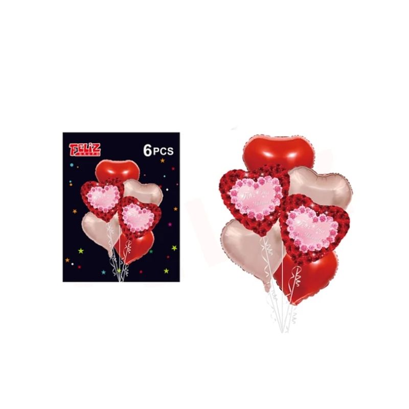 GENERICO - Set Globos Feliz Día De Mamá Color Rojo Y Café 6 Pcs