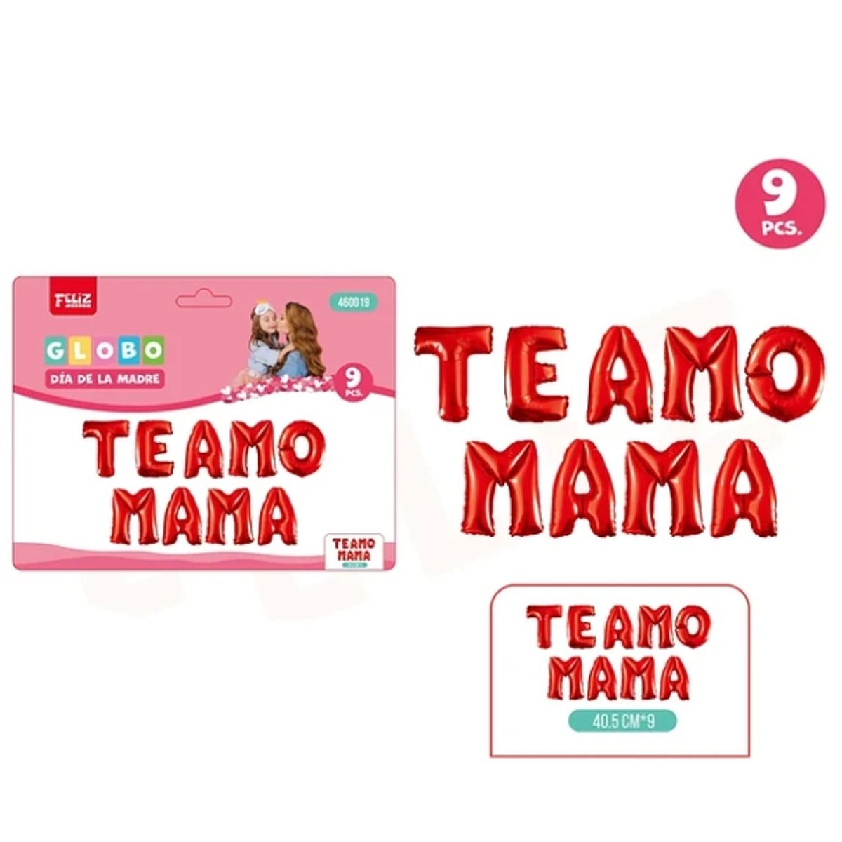 GENERICO - Set Globos Feliz Día Mamá Rojo Mayúscula 9Pcs