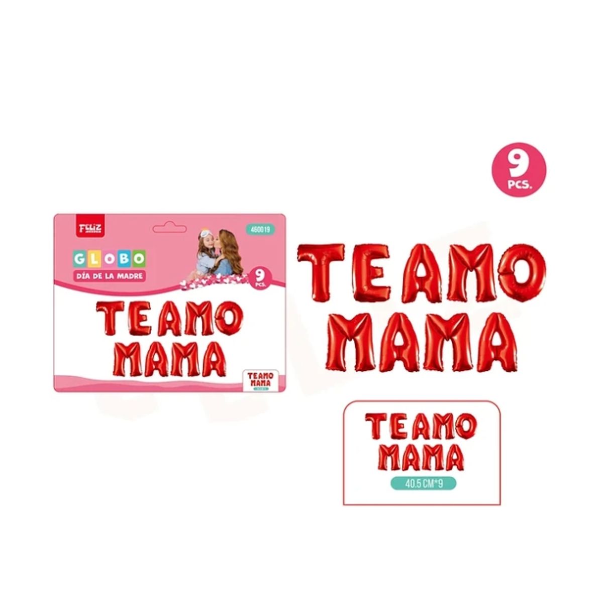GENERICO - Set Globos Feliz Día Mamá Rojo Mayúscula 9Pcs