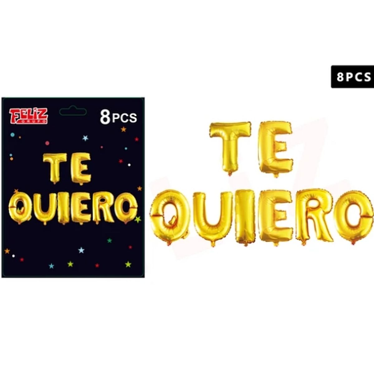 GENERICO - Set Globos Frase Te Quiero Dorado 8 Pcs