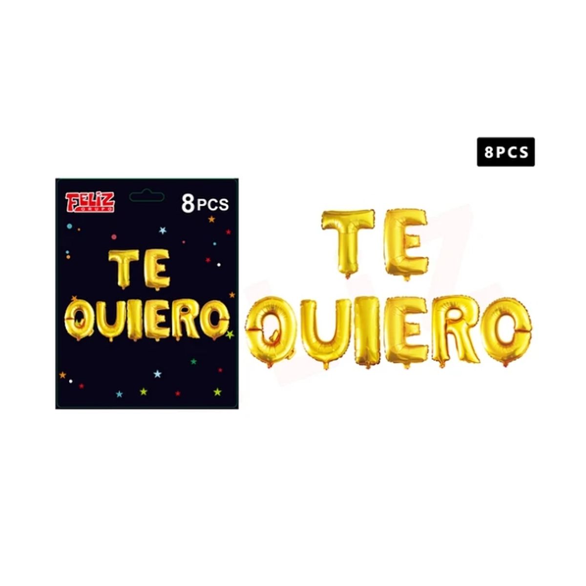 GENERICO - Set Globos Frase Te Quiero Dorado 8 Pcs
