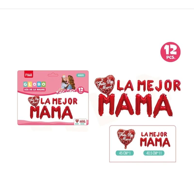 GENERICO - Set Globos La Mejor Mamá Rojo Mayúscula 12Pcs