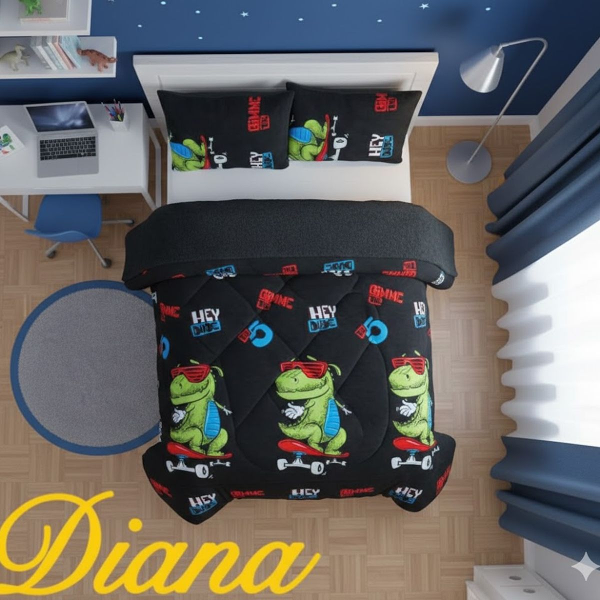 DIANA - COBERTOR DE INVIERNO 1.5 PLAZA PLUMON CON CHIPORRO DINO PATIN