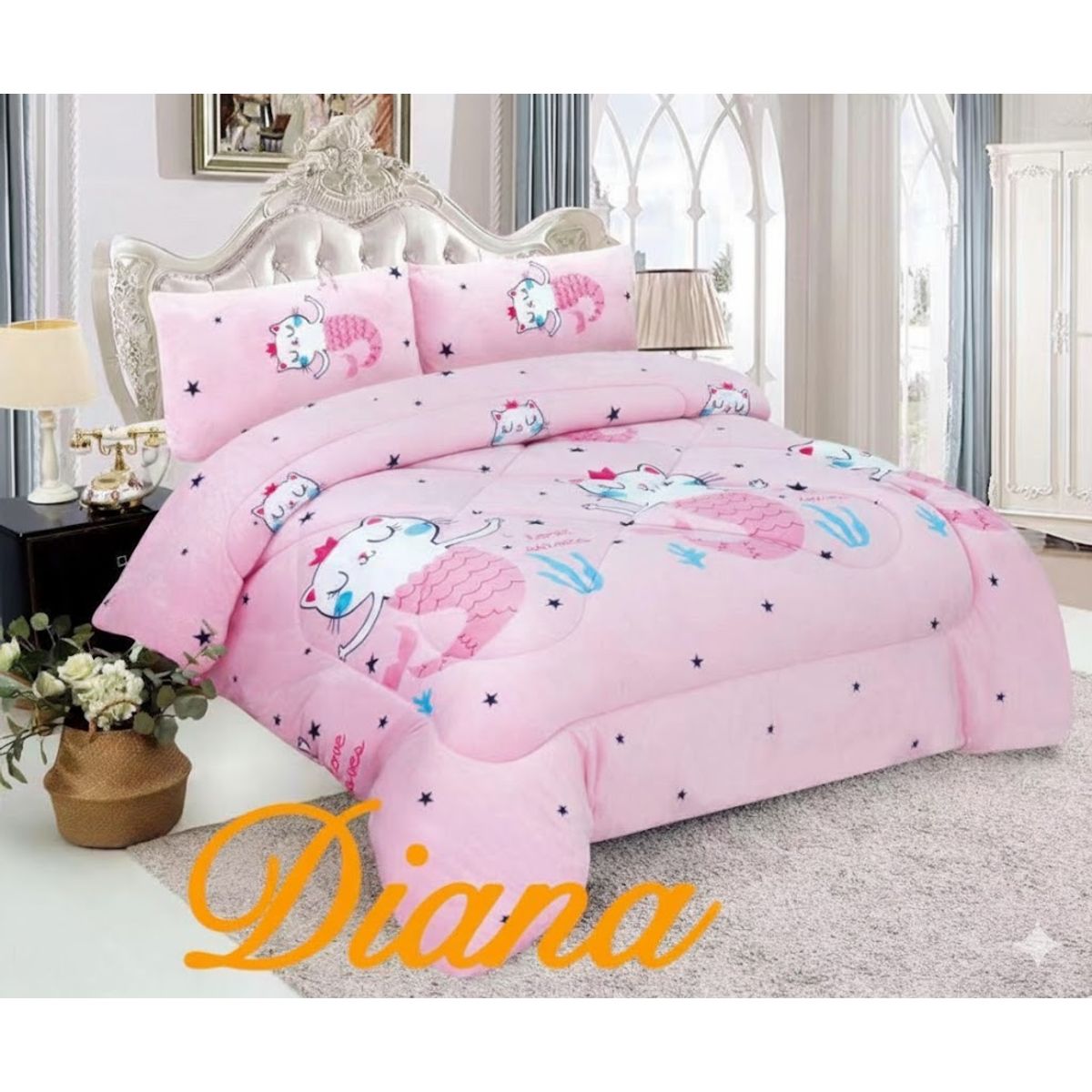 DIANA - COBERTOR DE INVIERNO 1.5 PLAZA PLUMON CON CHIPORRO GATITA SIRENA