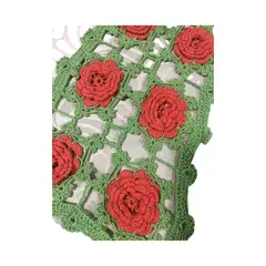 GENERICO - Camino de mesa verde con flores rojas tejido a mano