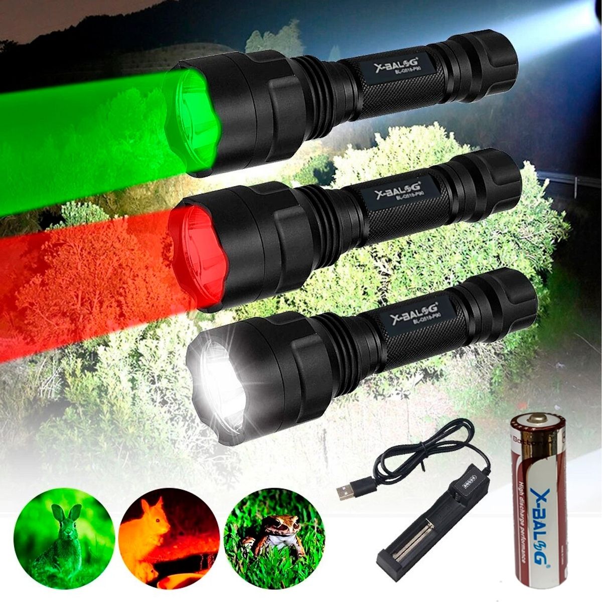 GENERICO - Linterna led de caza Luz Roja verde amarilla blanca