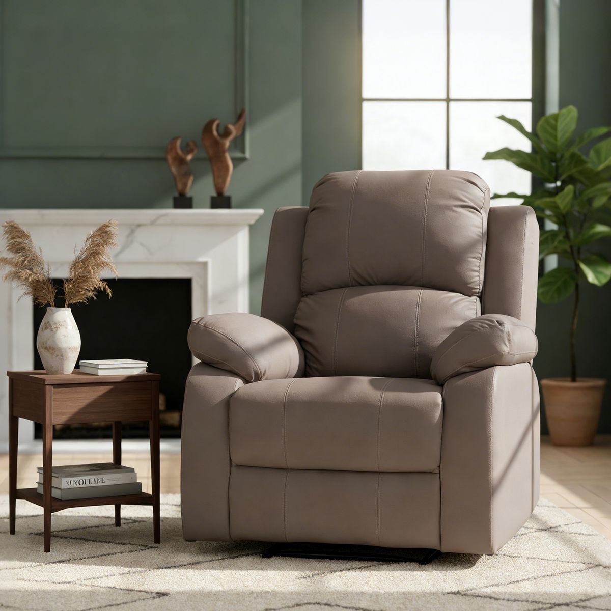 ELEMENT DESIGN - Berger Reclinable con Masajes Y Calefacción Cuero Marrón claro