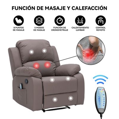 Imagen 2 del producto Berger Reclinable con Masajes Y Calefacción Cuero Marrón claro