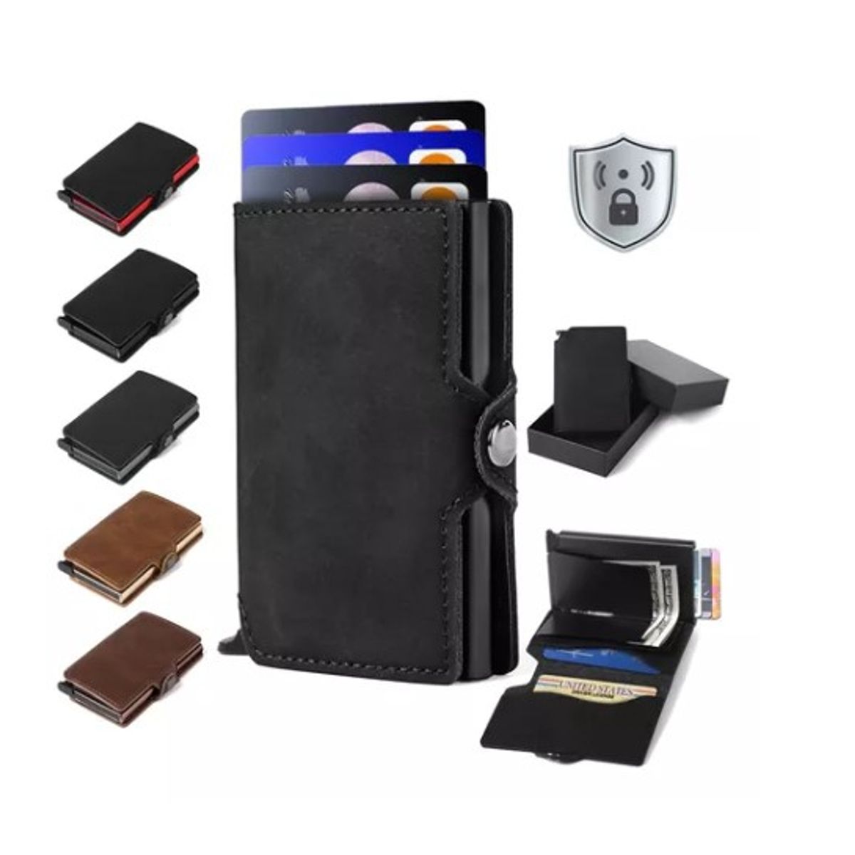 GENERICO - Billetera Tarjetero Cuero Hombre Minimalista Con Rfid Negro
