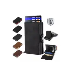 GENERICO - Billetera Tarjetero Cuero Hombre Minimalista Con Rfid Negro