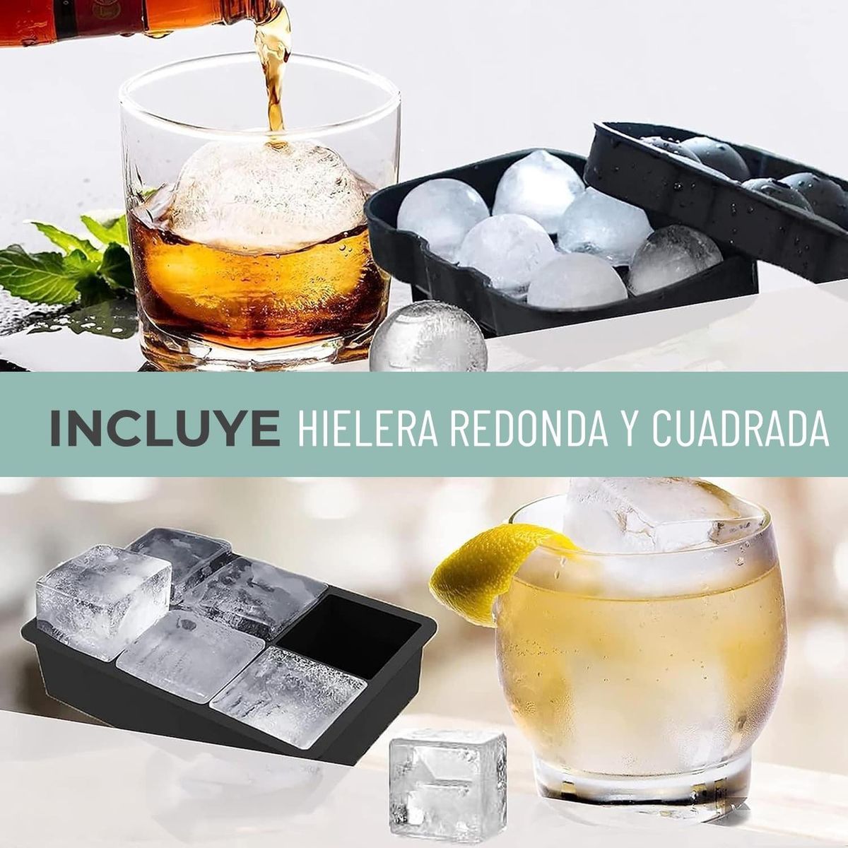 CASATUA - Cubetas Hielo Cubetera Molde Silicona Casatua - Cuadrado y Circular X2