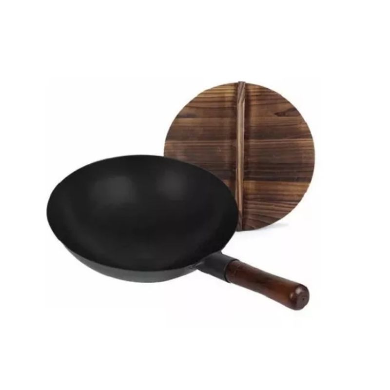 GENERICO - Sarten Wok Chino Con Tapa Y Mango De Madera 32cm