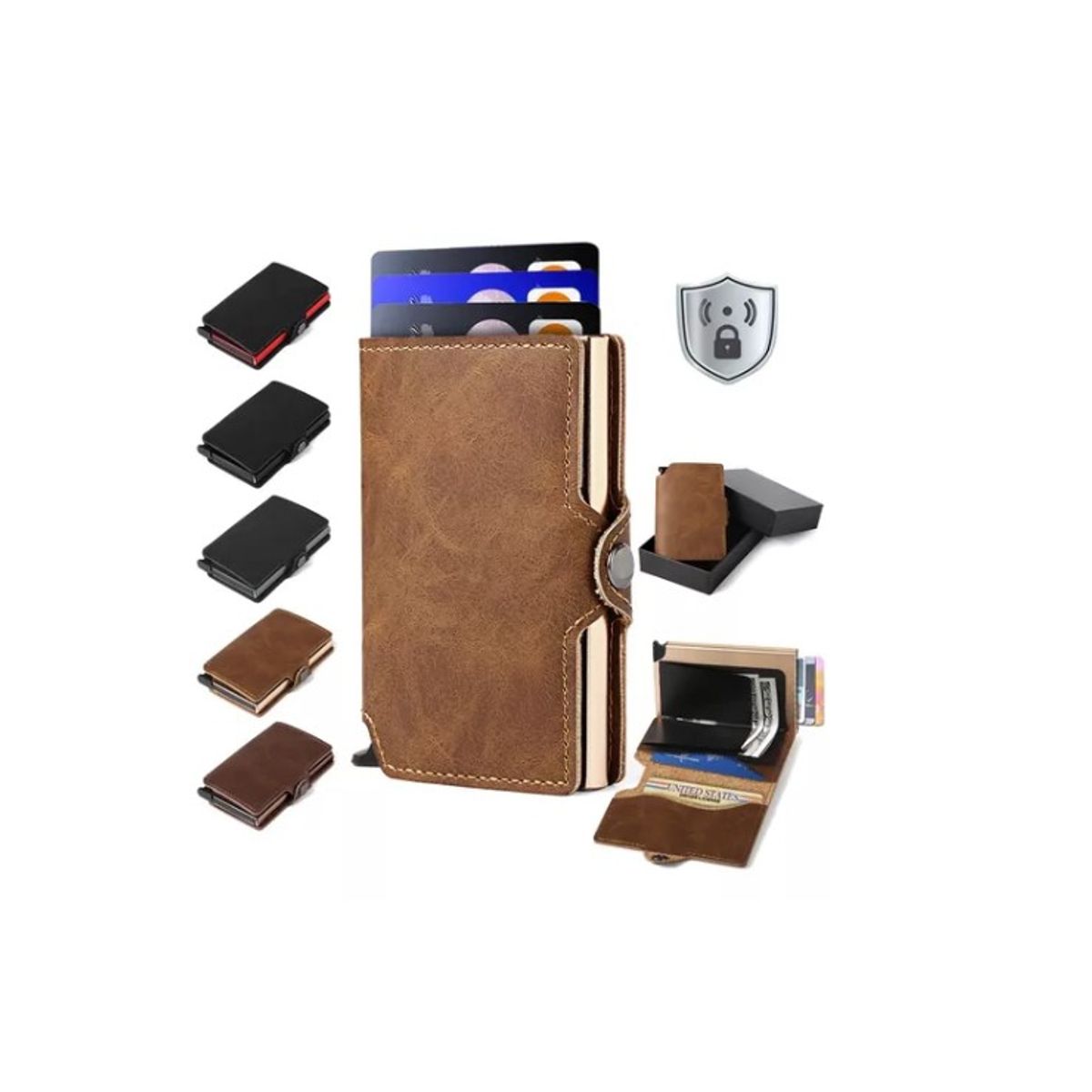 GENERICO - Billetera Tarjetero Cuero Hombre Minimalista Con Rfid Marrón Claro