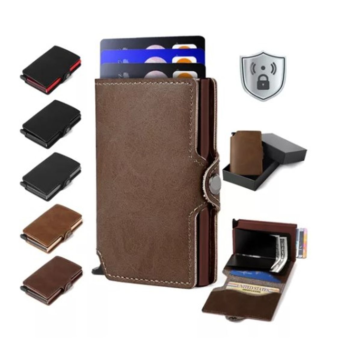 GENERICO - Billetera Tarjetero Cuero Hombre Minimalista Con Rfid Marrón Oscuro