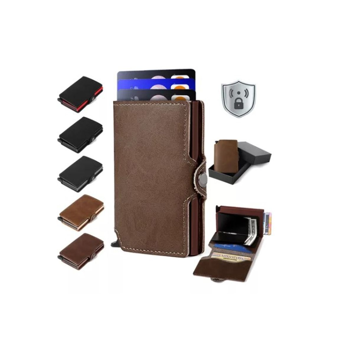 GENERICO - Billetera Tarjetero Cuero Hombre Minimalista Con Rfid Marrón Oscuro