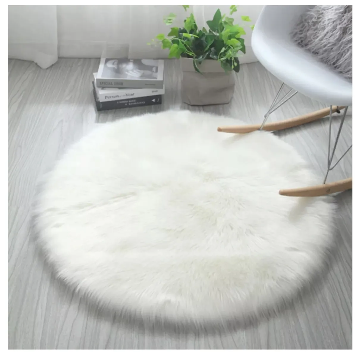 GENERICO - Alfombra Redonda Peluda Piel De Conejo Sintético