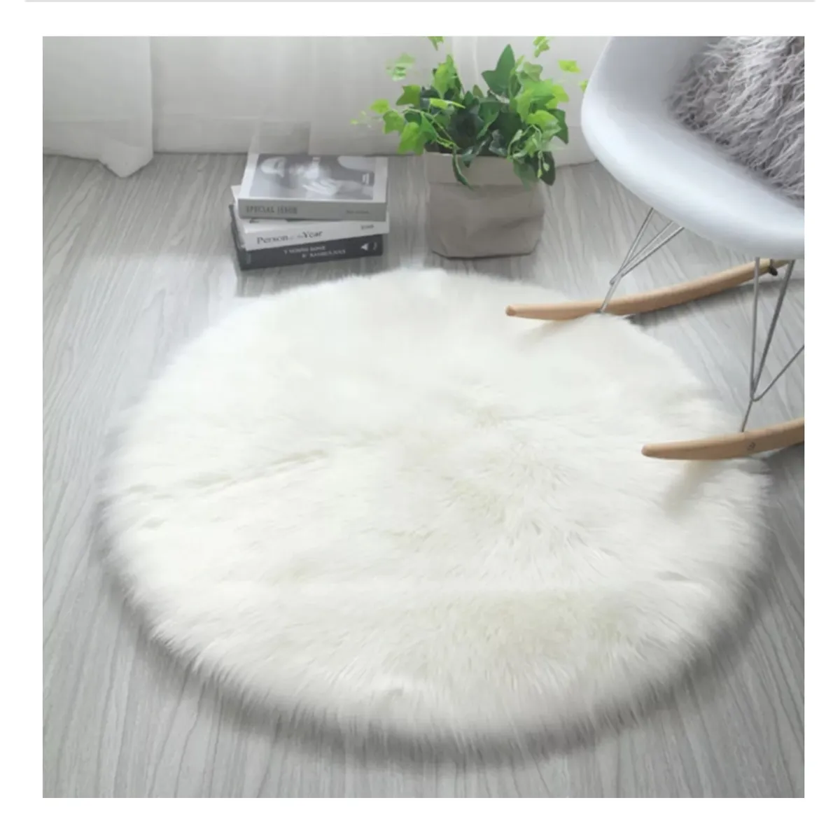 GENERICO - Alfombra Redonda Peluda Piel De Conejo Sintético