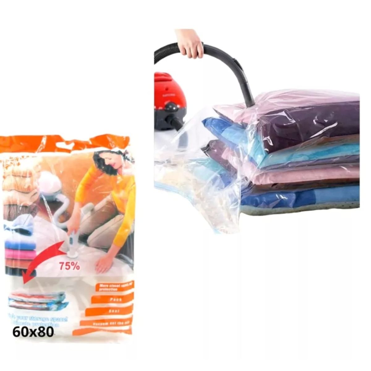 GENERICO - Pack 12 Bolsas Al Vacio Comprimir Ropa Ahorra Espacio 60x80