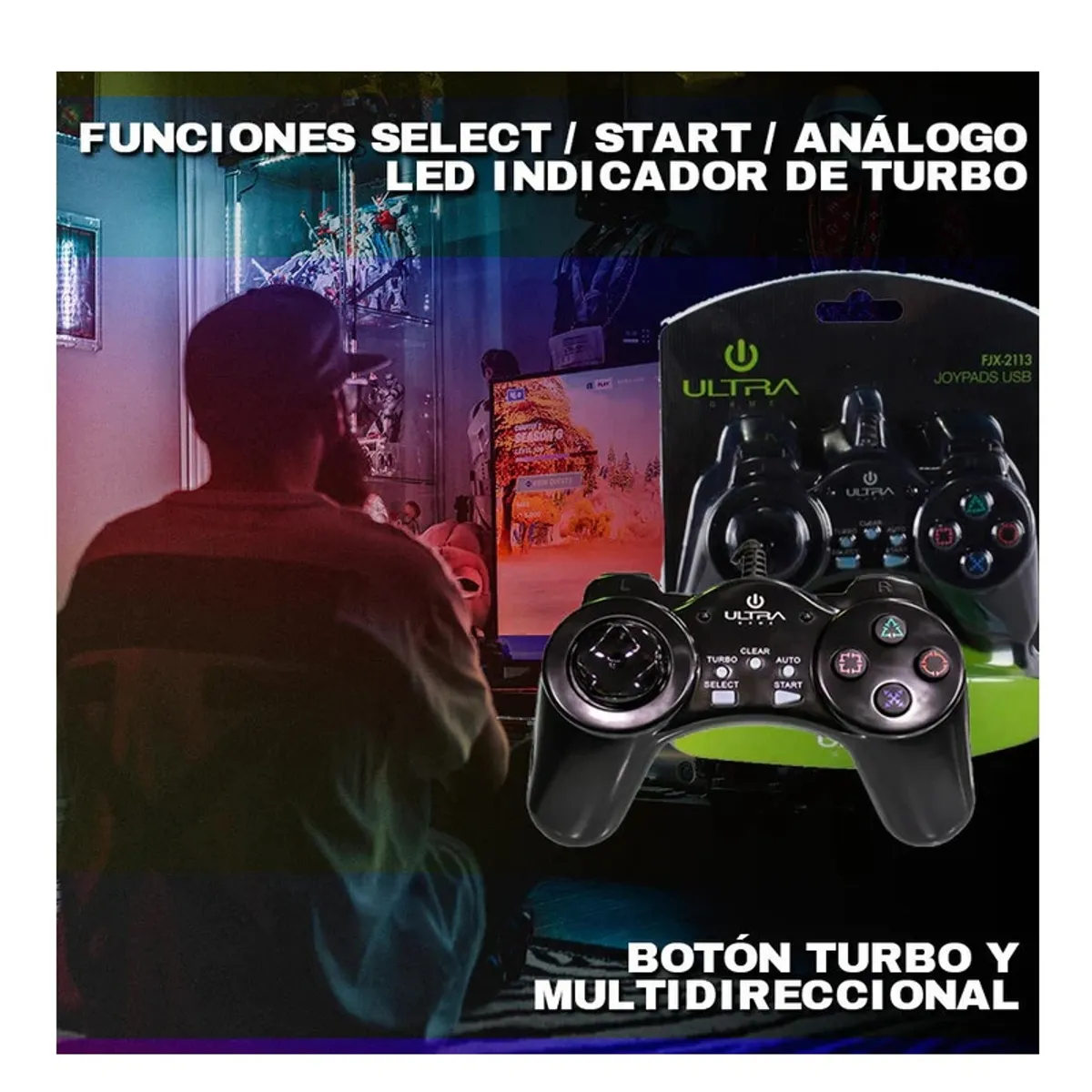 ULTRA - Control Gamepad joystick Mando Para PC Alámbrico con vibración
