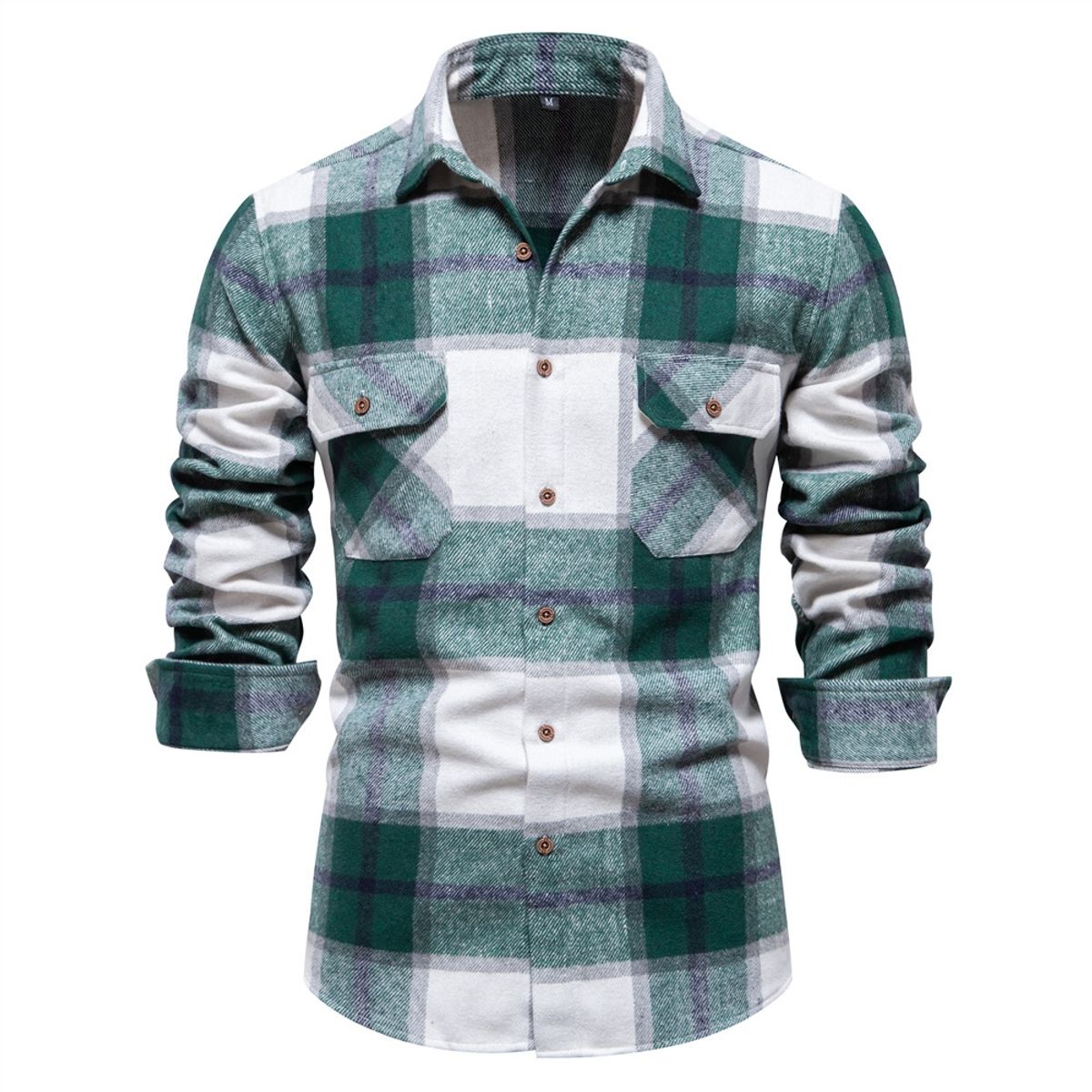 BLWOENS - Camisa a cuadros manga larga para Hombre - Verde