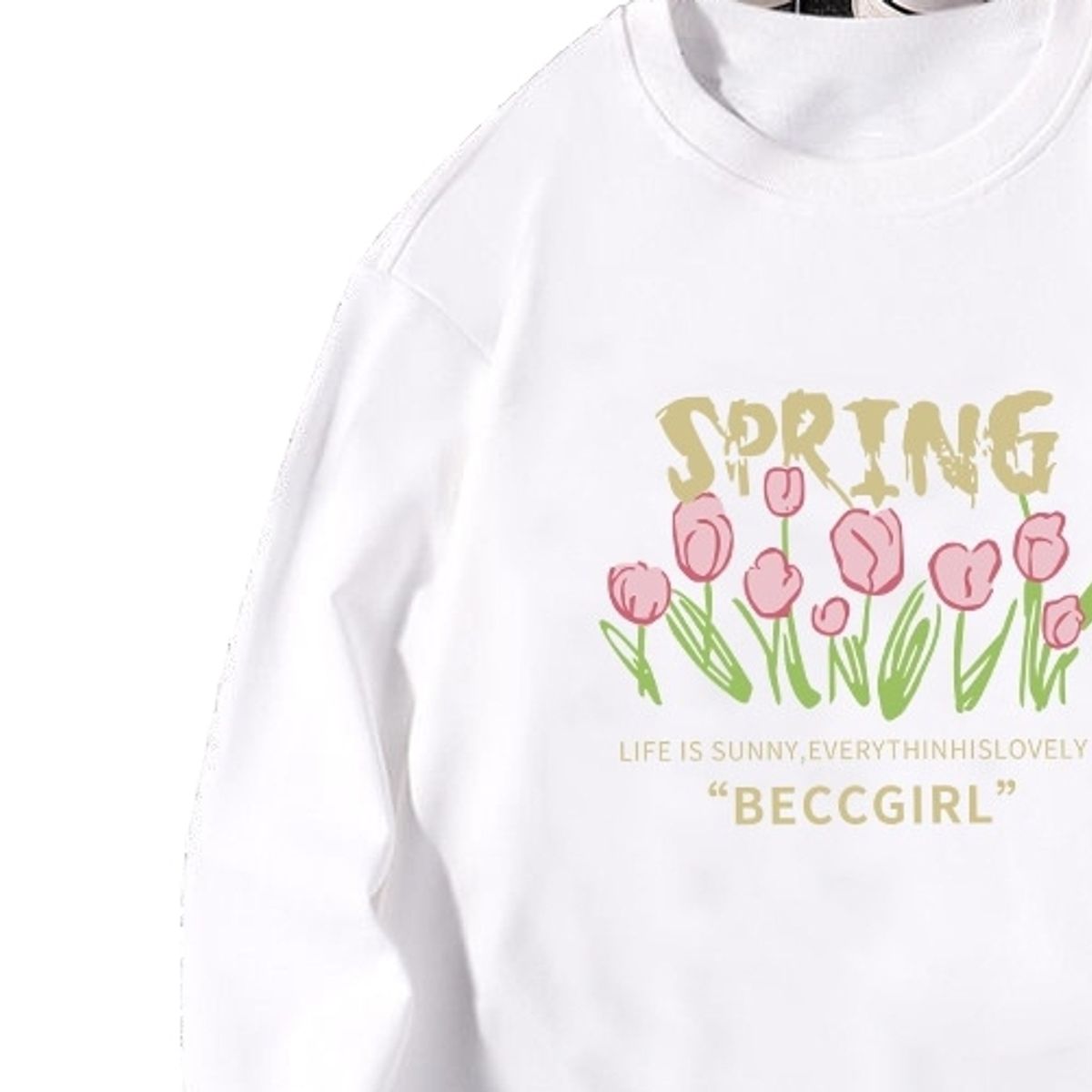BLWOENS - Polerón sin gorro liso unisex con estampado de flores- Blanco