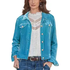 BLWOENS - Chaqueta con botón y bolsillo para mujer - Celeste