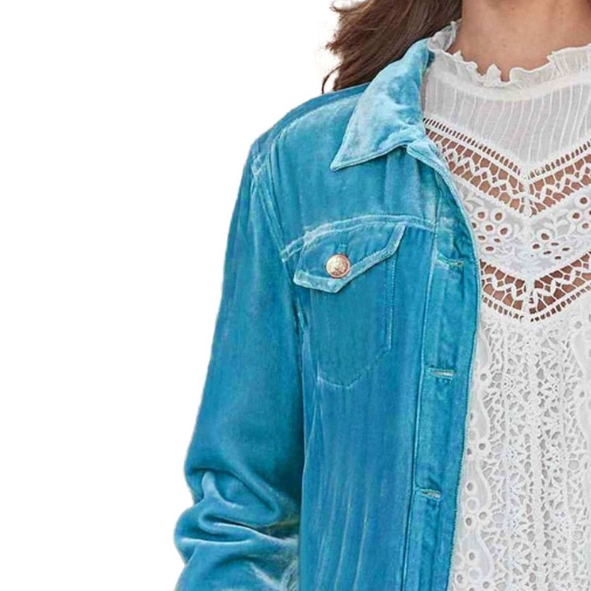 BLWOENS - Chaqueta con botón y bolsillo para mujer - Celeste