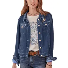BLWOENS - Chaqueta con botón y bolsillo para mujer - Azul