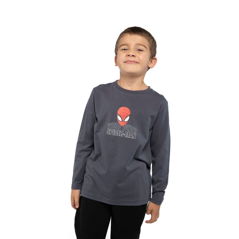 MARVEL - Polera Manga Larga Niño Telaraña Spiderman Gris Marvel