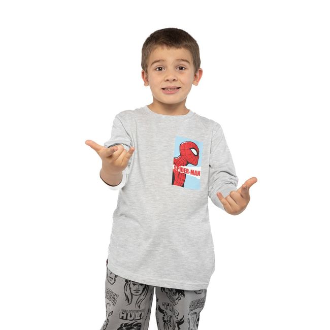 MARVEL - Polera Manga Larga Niño Caras Spiderman Gris Marvel
