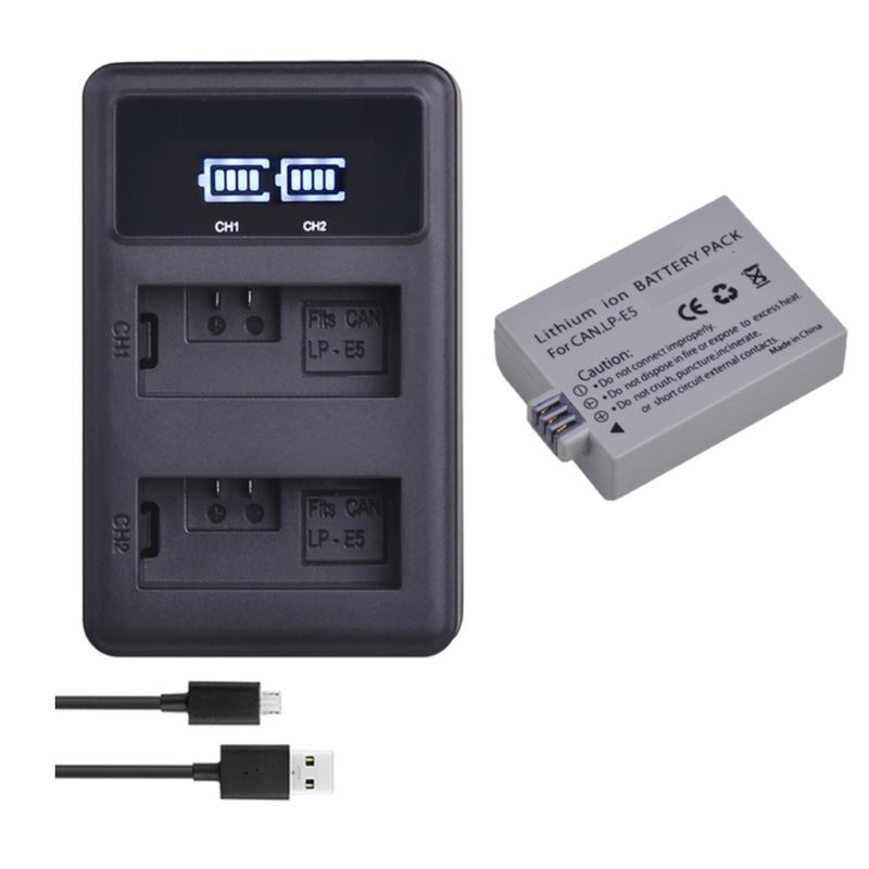 GENERICO - BATERÍAS LP-E5 + CARGADOR DOBLE LC-E5 ALTERNATIVO CANON